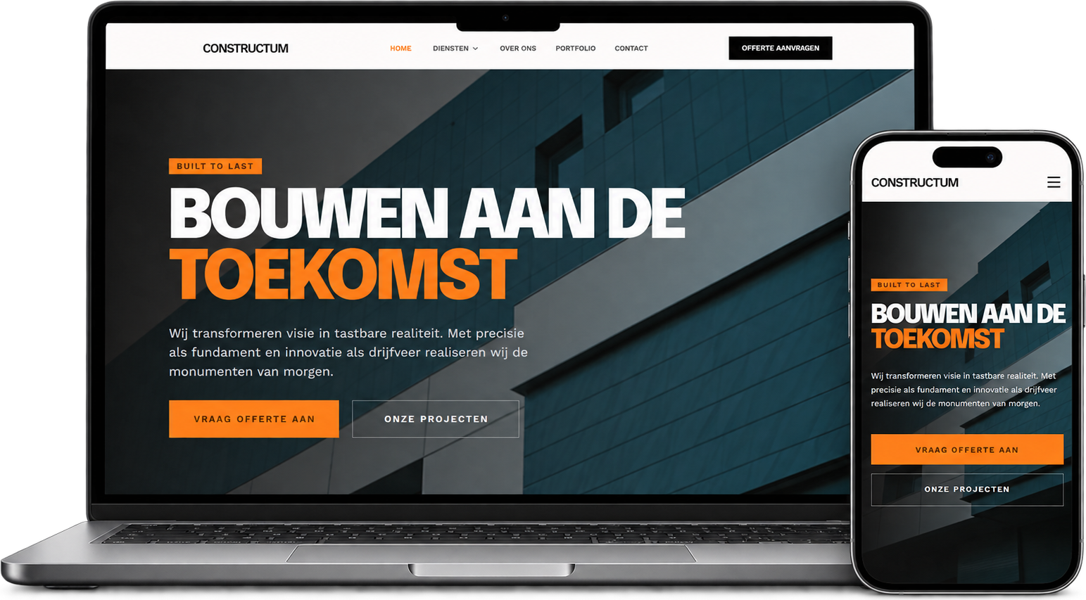 Bouwbedrijf Constructum website op laptop en telefoon