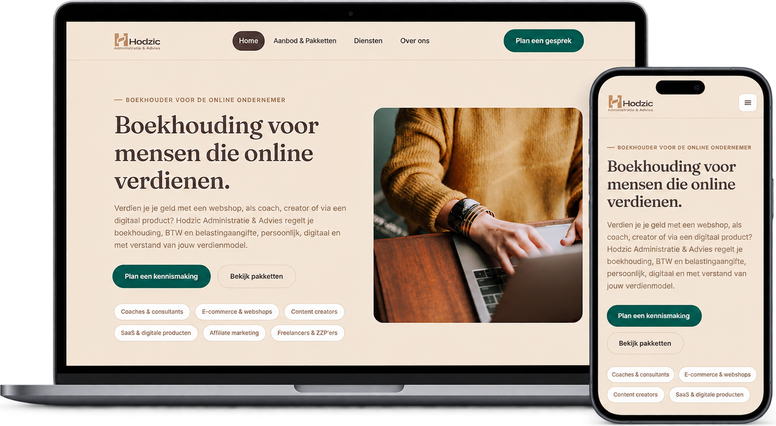 Hodzic Administratie & Advies website op laptop en telefoon